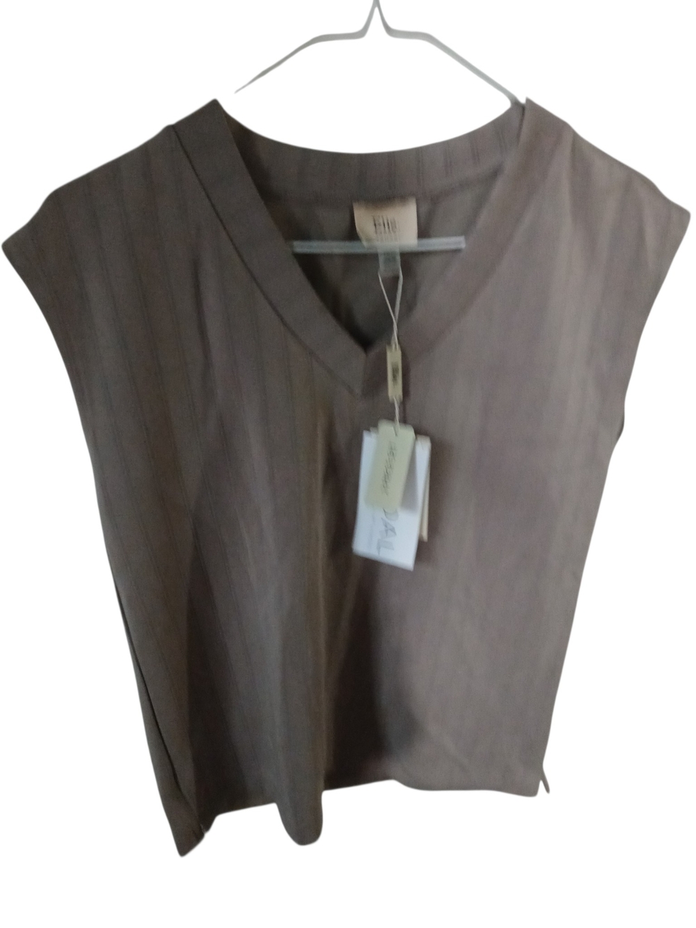 Tahari Taupe Cap-Sleeve V-Neck Tunic Top